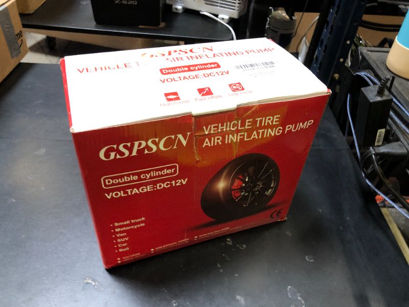 Photo 1 of GSPSCN Blue Tire Inflator Heavy Duty Double Cylinders with Portable Bag - Car Accessories?Metal DC 12V Air Compressor Pump 150PSI w/Adapter for Car, Truck, SUV Tires, Dinghy, Air Bed, RV etc