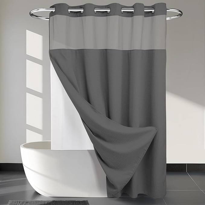 Photo 1 of River Dream Heavyweight No Hooks Required Dotted Waffle Weave Shower Curtain with Snap in Liner?Bathroom Curtains Shower Set - 71W x 74H,Hotel Grade,Spa Like Bath Curtain, Graphite Grey