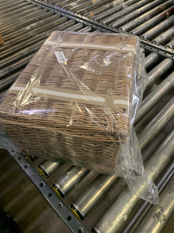 Photo 1 of Wicker Picnic Basket for 2 - Willow Basket with Waterproof Picnic Blanket | Willow Picnic Set with Insulated Cooler | Wicker Hamper with Cutlery Kit | Gift Basket for Christmas, Thanks Giving, Grey