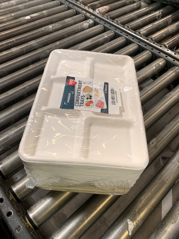 Photo 1 of 5 Compartment Plates Disposable Heavy Duty (100 Pack) Trays 12.5" x 8.6" - Sugarcane School Trays - Disposable Plates with Compartments Sectioned - Environmentally-Friendly Paper Dividers