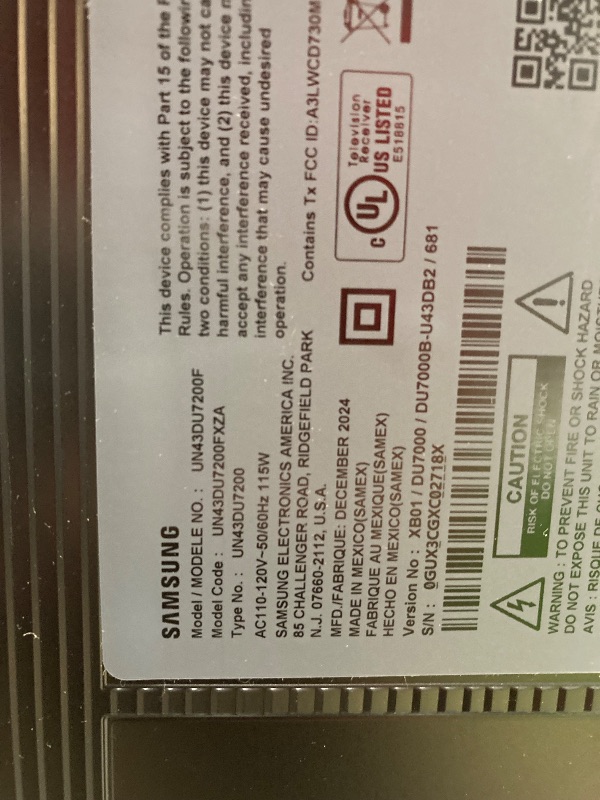 Photo 1 of **SMASHED SCREEN FINAL SALE**SAMSUNG 43-Inch Class Crystal UHD 4K DU7200 Series HDR Smart TV w/Object Tracking Sound Lite, PurColor, Motion Xcelerator, Mega Contrast, Q-Symphony (UN43DU7200, 2024 Model)