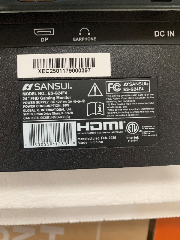 Photo 1 of ****Damaged Screen, Final Sale!!****

SANSUI 24 Inch Gaming Monitor 180Hz, DP 1.4 & HDMI 2.0 Ports High Refresh Rate Computer Monitor, Racing FPS RTS Modes, 1ms Response Time 110% sRGB (ES-G24F4, HDMI Cable Included)