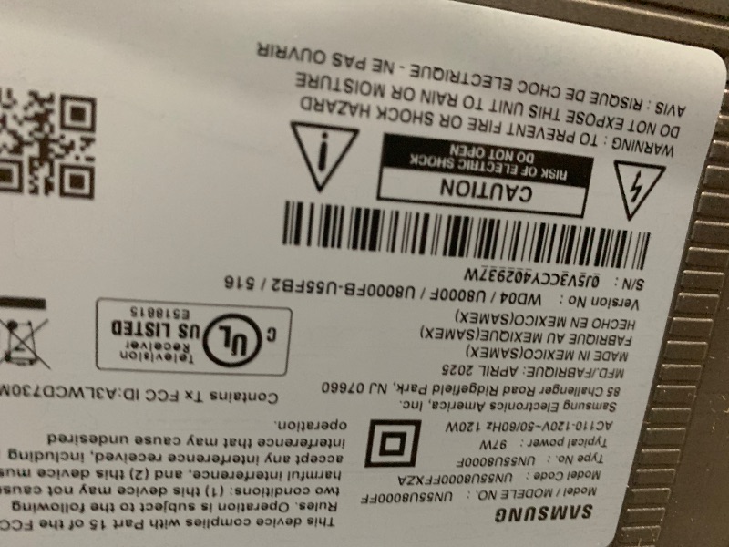 Photo 1 of ****************SCREEN SMASHED, NON-FUNCTIONAL, FINAL SALE******************

Samsung 55-Inch Class Crystal UHD U8000F 4K Smart TV (2025 Model) Endless Free Content, Crystal Processor 4K, MetalStream Design, Knox Security, Alexa Built-in
