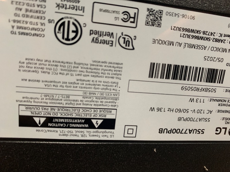 Photo 1 of ****************SCREEN BROKEN, NON-FUNCTIONAL, FINAL SALE***************

LG 55-Inch Class UHD AI 4K UA77 Series Smart TV w/AI Sound Pro, HDR10, 4K Super Upscaling, Filmmaker Mode, Wow Orchestra, Compatible with Alexa (55UA7700PUB, 2025)