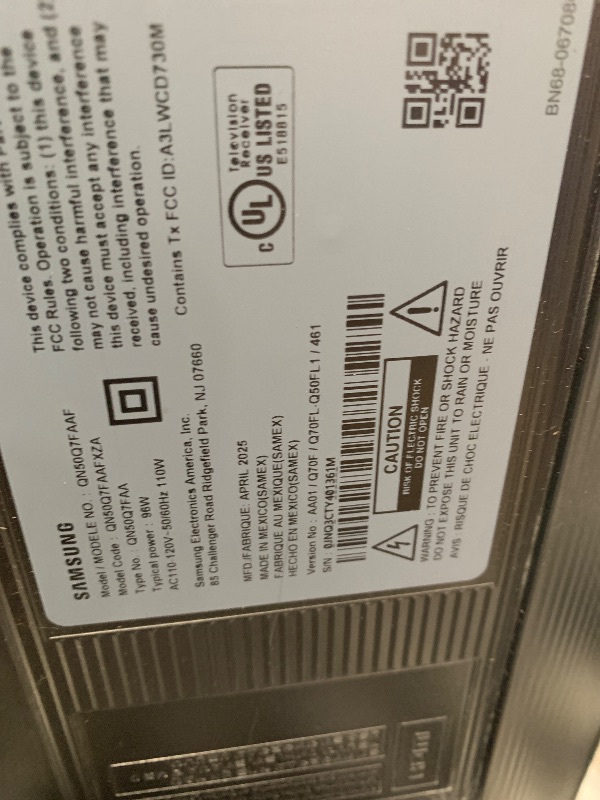 Photo 1 of ***MISSING REMOTE ***Samsung 50-Inch Class QLED Q7F Series Samsung Vision AI Smart TV (2025 Model, 50Q7F) Quantum HDR, Object Tracking Sound Lite, Q4 AI Gen1 Processor, 4K upscaling, Gaming Hub, Alexa Built-in