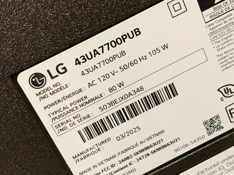 Photo 1 of LG 43-Inch Class UHD AI 4K UA77 Series Smart TV w/AI Sound Pro, HDR10, 4K Super Upscaling, Filmmaker Mode, Wow Orchestra, Compatible with Alexa (43UA7700PUB, 2025)