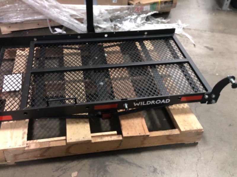 Photo 1 of ******************MISSING ALL ACCESSORIES************
WILDROAD Hitch Cargo Carrier with Ramp 50" x 29" x 4" 500 LBS Folding Trailer Hitch Cargo Carrier Fits 2" Receiver with Hitch Stabilizer and 4pcs Ratchet Straps