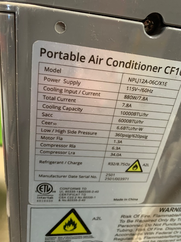 Photo 1 of ************MISSING REMOTE/MINOR DAMAGE****************
GarveeHome 10,000 BTUs Portable Air Conditioner with Dehumidifier, Cooling, Fan 3-In-1, Drainage-Free Cooling, Cools Up to 450 Sq. Ft. with Remote Control, Grey