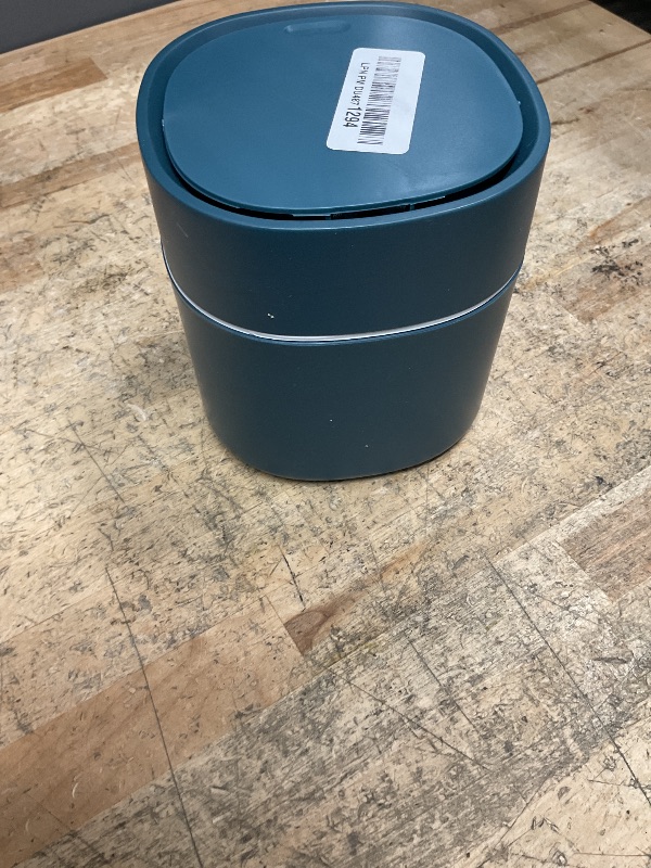 Photo 1 of (No bags) Mini Desk Trash Can with Lid with Trash Bags 180 pcs Press-Top 0.5 Gallon Tiny Countertop Waste Basket Small Table Top Plastic Covered Garbage Bin for Desk Top (Blue)