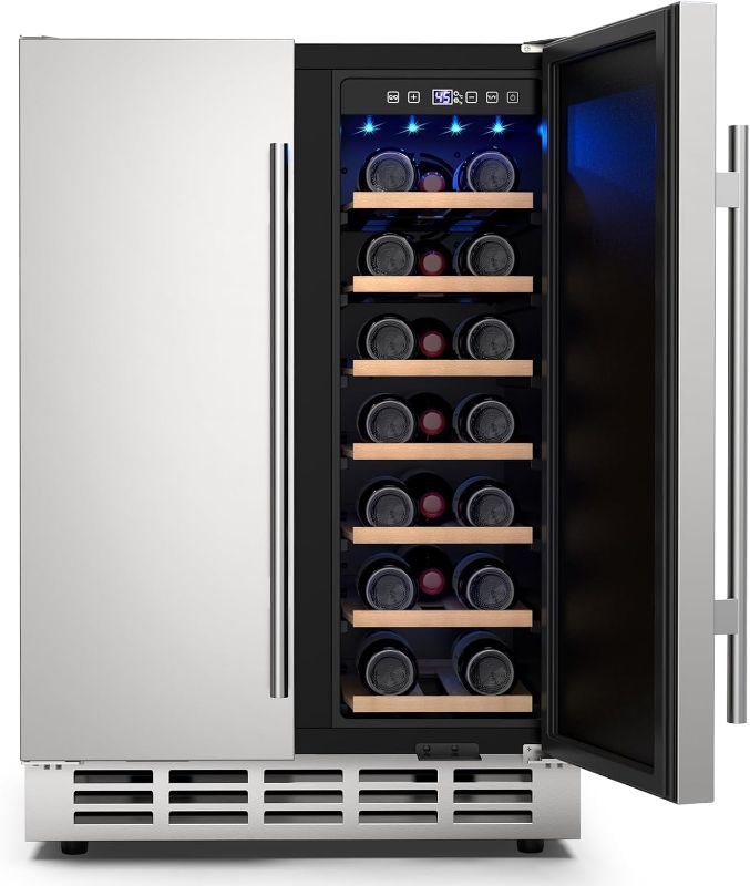 Photo 1 of 24 Inch Outdoor Wine and Beverage Refrigerator, Weather Proof Dual Zone Wine Fridge, Under Counter Wine Cooler Fridge Built-In or Freestanding, Holds 20 Bottles and 57 Cans (Double 