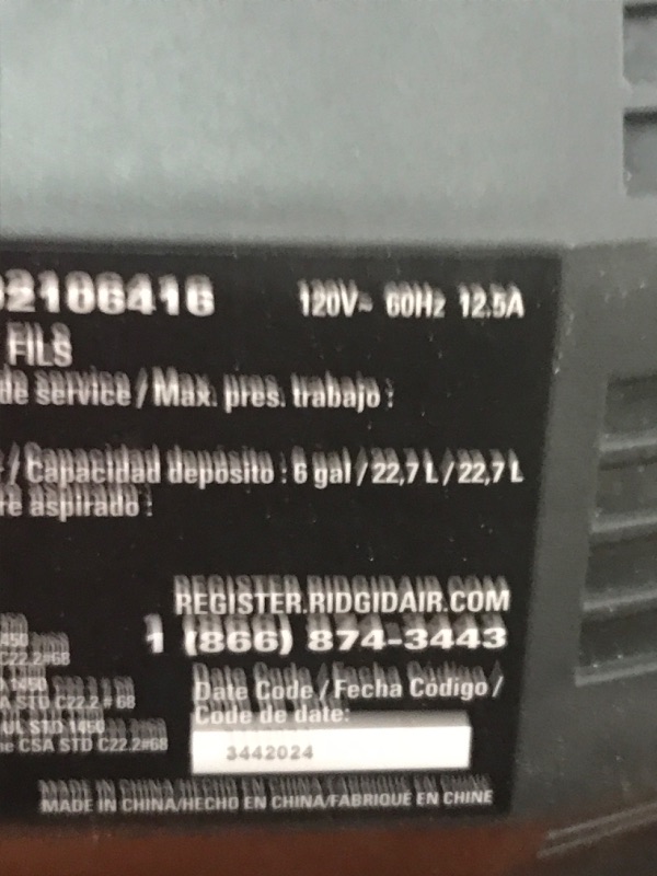 Photo 1 of *************APEARS NON-FUNCTIONAL************
RIDGID 6 Gal. 150 PSI Portable Electric Pancake Air Compressor 02106416