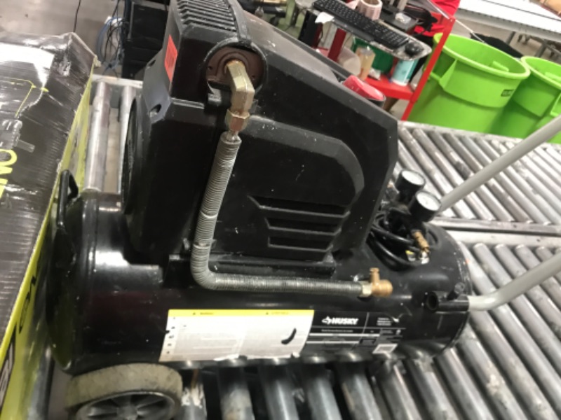 Photo 1 of *************COMPRESSOR DAMAGED, NEEDS REPAIRED****************
Husky 8 Gal. 150 PSI Portable Electric Oil-Free Horizontal Hotdog Air Compressor with Rubber Wheels and 1-Quick Coupler