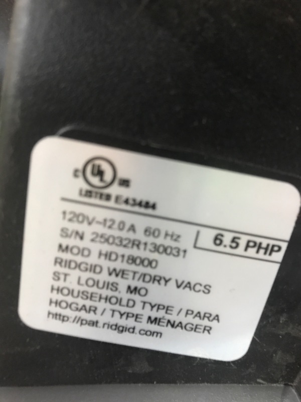 Photo 1 of **************MISSING ATTACHMENTS AND WHEELS*************
RIDGID 16 Gallon 6.5 Peak HP NXT Shop Vacuum Wet Dry Vac with Cart, Fine Dust Filter, Locking Hose and Accessory Attachments
