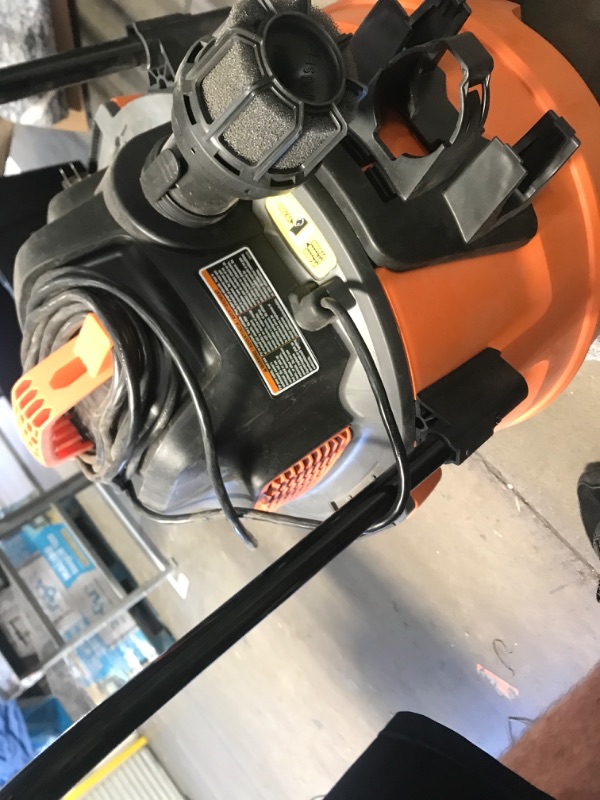 Photo 1 of **************MISSING ATTACHMENTS AND WHEELS*************
RIDGID 16 Gallon 6.5 Peak HP NXT Shop Vacuum Wet Dry Vac with Cart, Fine Dust Filter, Locking Hose and Accessory Attachments
