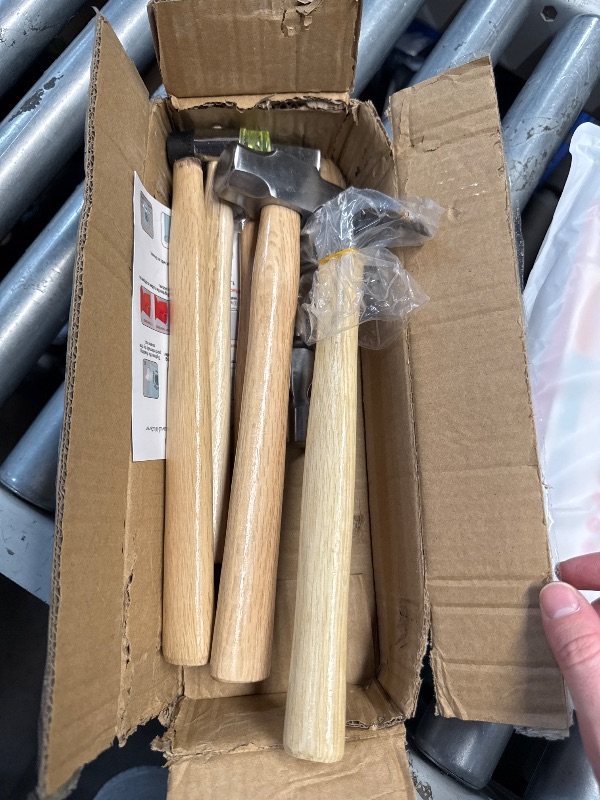 Photo 1 of (PARTIAL SET) (USED/FAIR) TOYIEW 5Pcs Hammer Set, Forged and Polished Steel Head, long Wood Handle, 12oz Claw Hammer, 12oz Ball Peen Hammer, 21oz Sledge Hammer, 9oz Cross Peen Sheet Metal, 6oz Double-faced Mallet