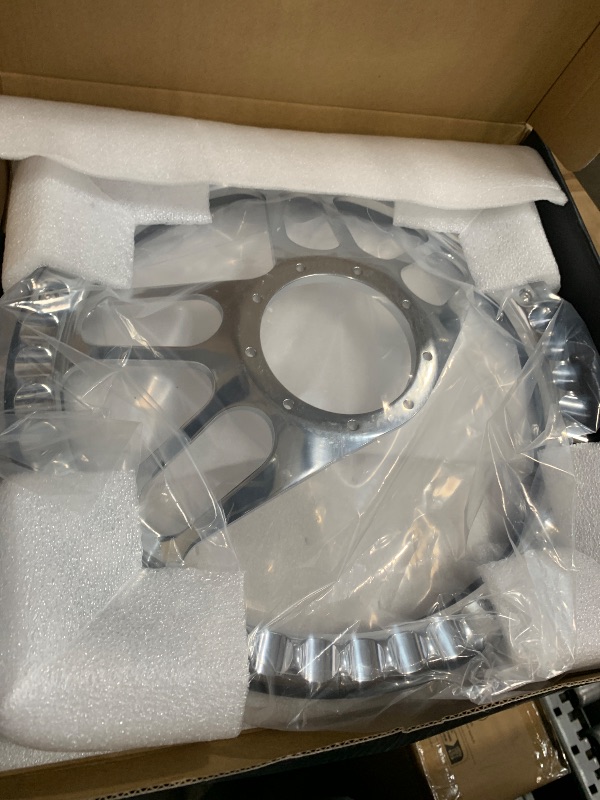 Photo 1 of QYMOPAY 9 Bolt Disc Steering Wheel, 14 Inch Leather billet steering wheel, 4 Spoke 9 Hole 9 Bolt Steering Wheel fits most nine hole Car Steering Wheels on the Market
