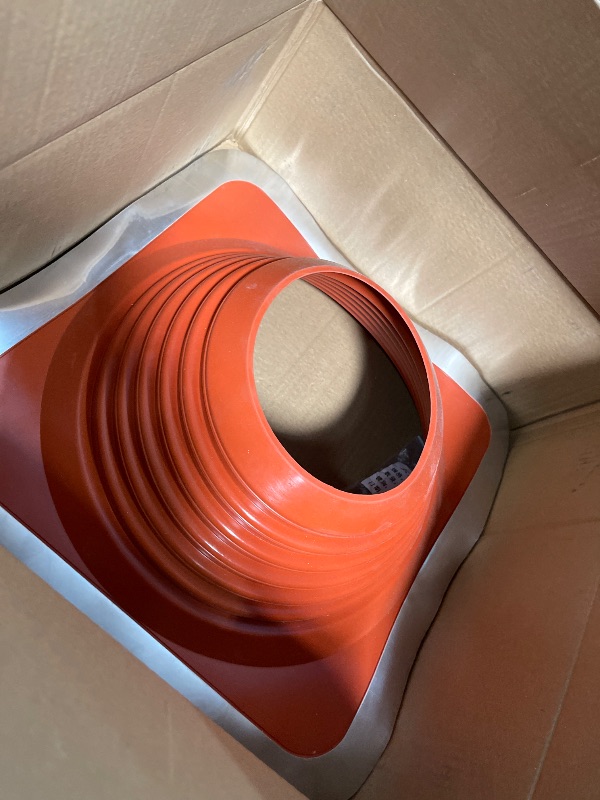 Photo 1 of #8 Metal Roof Pipe Flashing Boot, Metal Roofing Pipe Flashing Boot Fits Pipe OD 7" to 13" Wide, Includes Flexible Silicone High Temp Roof Vent Boot, Hex Socket x2, Roofing Screw x50, Square Base, Red
