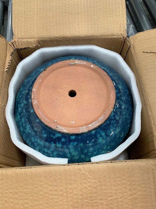 Photo 1 of Casktcom Reactive Glaze Multicolor 11" Ceramic Plant Pot, Large Blue Green Planter Artisan Flower Pot with Drainage Hole, Breathable Planter for Indoor Outdoor Plants