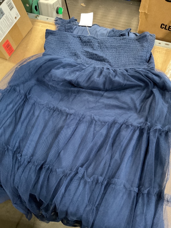 Photo 1 of (See all images)  Women's Summer Midi Tulle Dress Sleeveless Smocked Square Sundress (Navy,Large)