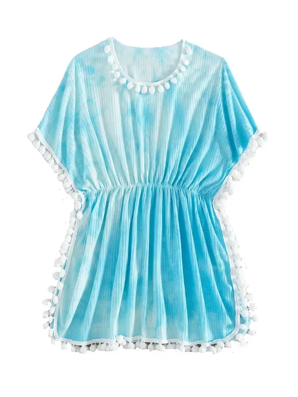 Photo 1 of (USED/FAIR) (BAGGED) Swimsuits Coverups for Girls with Cute Pompom Tassel One Size 6-12 Years