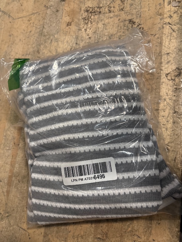 Photo 1 of ***(HEAVILY USED/ MINOR DAMAGE)***BTFBM Women Casual Summer Dresses Short Sleeve Striped Midi Dresses Decorative Button Ribbed Knit Party Dress(Grey,Medium)