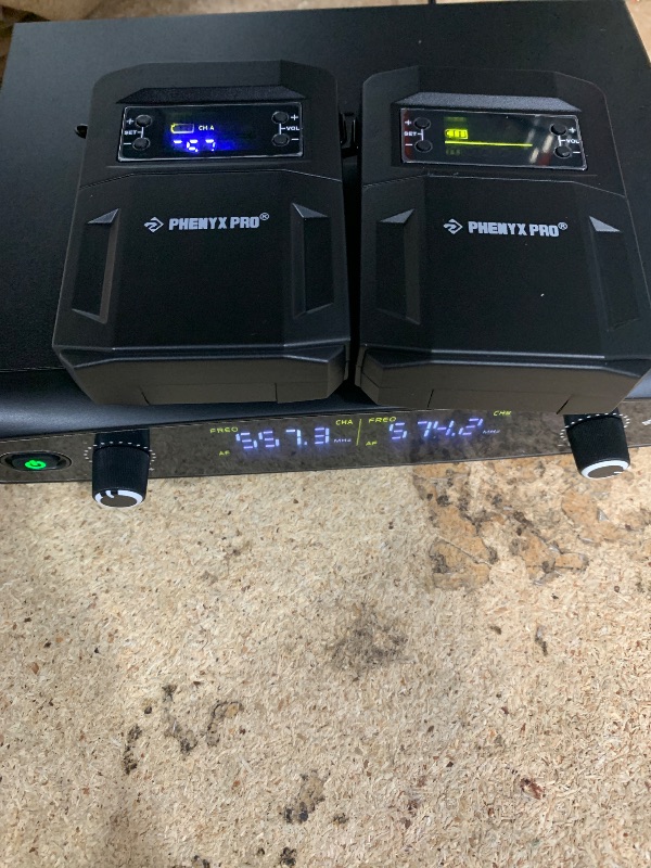 Photo 1 of *UNABLE TO TESTED*Phenyx Pro UHF Wireless Microphone System w/ 2x30 Tunable Frequencies, Metal Cordless Mic Set, 200 ft Range, 2 Bodypacks & Headsets/Lapel Mics for Speaking, Singing, Church, DJ (PTU-52-2B)