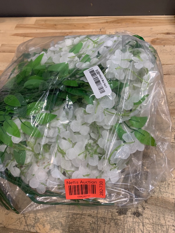 Photo 1 of (USED/FAIR) (PARTIAL SET) WEISPARK Fake Hanging Flowers - 12 Pieces 3.75 Feet/Piece Artificial Wisteria Vine Ratta Hanging Garland Silk Flowers for Home Party Wedding Decor (White)