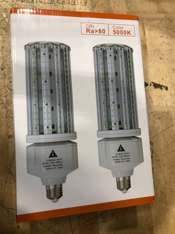 Photo 1 of 2 Pack 100W LED Corn Light Bulb 5000K Daylight 15000 Lumens Super Bright, E26/E39 Base Led Corn Bulbs Replace Metal Halide HID CFL for Outdoor Commercial Industrial Lighting Garage Warehouse Backyard