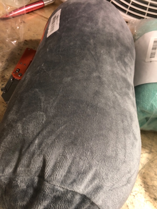 Photo 1 of 1 MIDDLE ONE Round Cylinder Bolster Pillow with Removable Velvet Cover, Tube Roll Cervical Pillow for Head, Neck, Back and Legs Support, 13" x 6", Grey