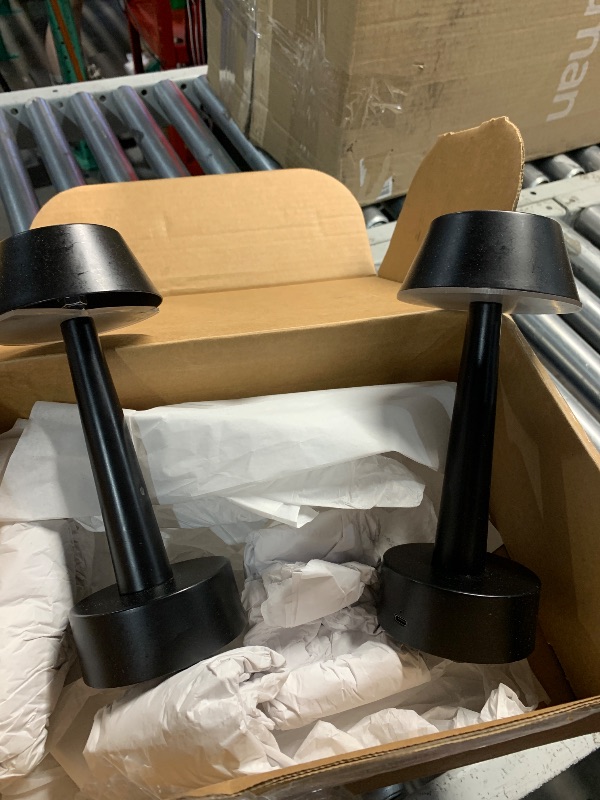 Photo 1 of ***(MINOR DAMAGE/ MISSING CHARGING CABLE)***'
UMEXUS 2 Pack Rechargeable Small Cordless Table Lamp, LED Battery Operated Touch 3 Color Dimming Bedside Nightstand Desk Lamps Metal Portable Night Lights for Bedroom Bar Restaurant Outdoor Black