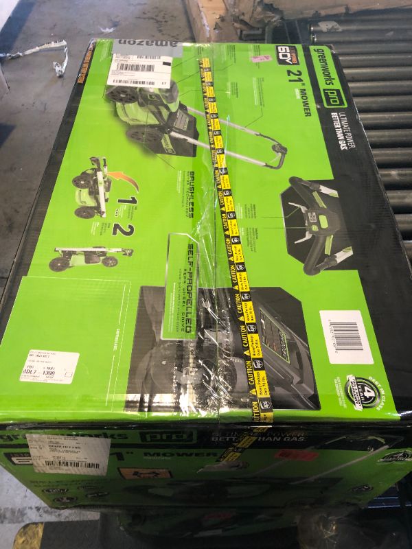 Photo 1 of Greenworks 60V 21” Cordless (Self-Propelled) Lawn Mower (LED Lights + Aluminum Handles), 2 x 4.0Ah Batteries and Dual Port Rapid Charger