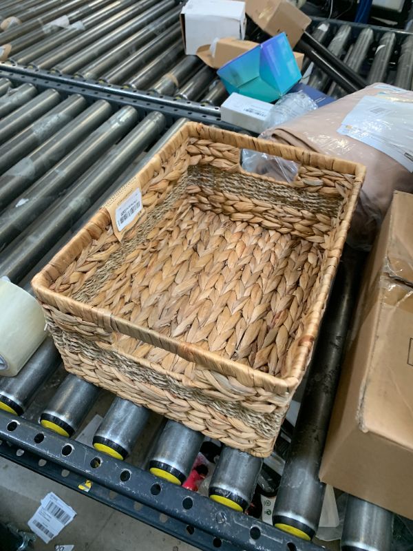Photo 1 of StorageWorks Large Rectangular Wicker Basket, Water Hyacinth and Seagrass Storage Basket with Built-in Handles, 1 Pack