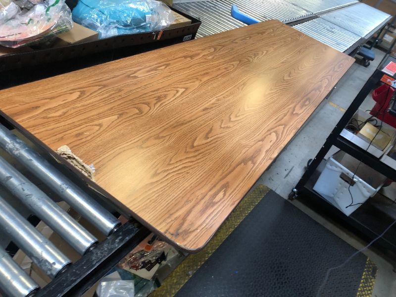 Photo 1 of Correll Heavy Duty Utility Folding Table, Melamine Top, USA Made, Strong Steel Apron, 30"x96", Medium Oak Top Brown Edge