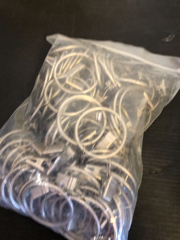 Photo 1 of 100 Pack Curtain Rings with Clips Hooks 1.5 inch Rustproof Matte Metal Stainless Steel Drapery Rings for Tension Rod Bracket Eyelets Decorative Hangers, Matte Silver (1.5" Interior Diameter)