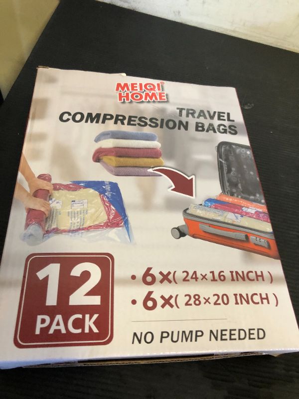 Photo 1 of 12 Pack Compression Bags for Travel | Vacuum Seal Storage Bags for Luggage & Dirty Clothes | Travel Packing Space Saver Bags for Suitcases & Home Organization | MEIQIHOME