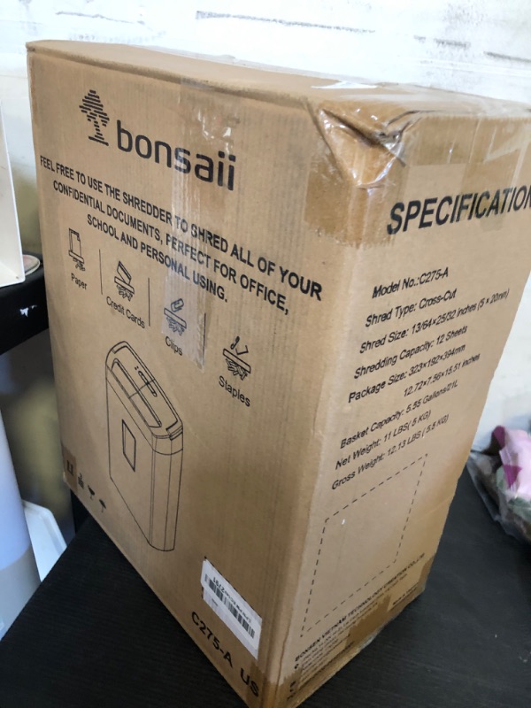 Photo 1 of Bonsaii 12-Sheet Cross Cut Paper Shredder, 5.5 Gal Home Office Heavy Duty Shredder for Paper, Credit Card, Mail, Staples, with Transparent Window, High Security Level P-4 (C275-A)