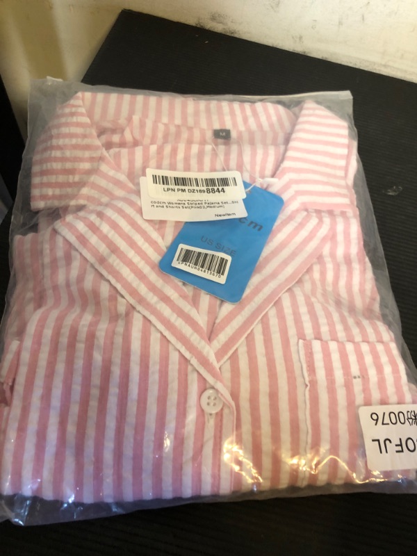 Photo 1 of Size M--codcm Womens Striped Pajama Set Cute Heart Pjs Sleepwear Short Sleeve Shirt and Shorts Set(Pink02,Medium)