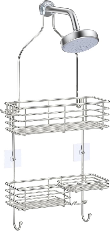Photo 1 of SMARTAKE Hanging Shower Head Caddy, Rustproof Bathroom Shower Room Shelf Organizer, SUS201 Stainless Steel Over The Shower Storage Rack, for Toilet, Silver