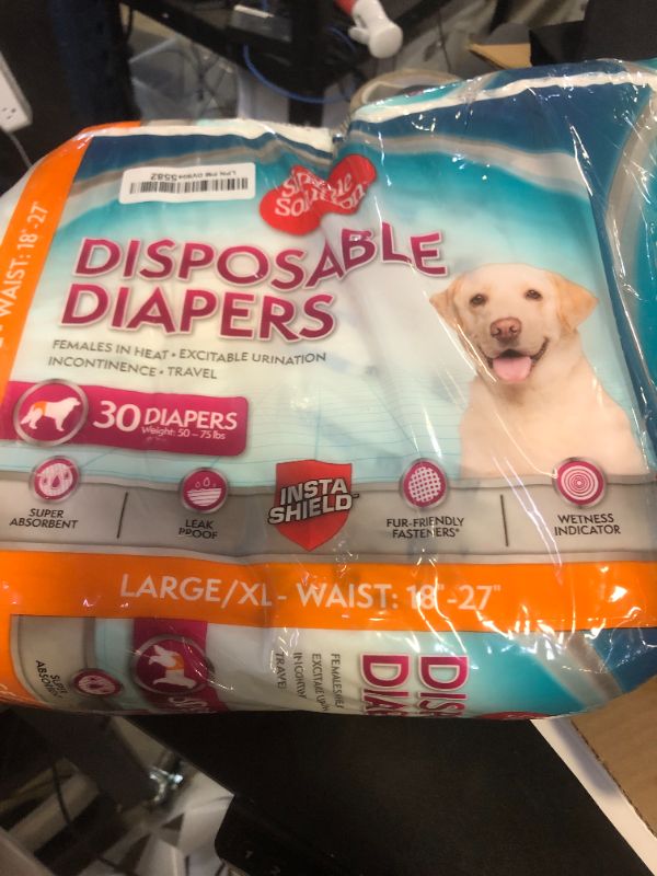 Photo 1 of Simple Solution Disposable Dog Diapers, Female Dog Diapers, Puppy Potty Training, Incontinence and Heat Cycle Protection, Large Diapers for Dogs, 18-27 Inch Waist, 30 Count