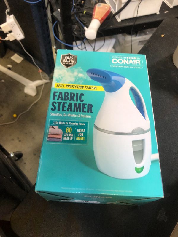 Photo 1 of Conair Handheld Travel Garment Steamer for Clothes, CompleteSteam 1100W, For Home, Office and Travel,White / Blue