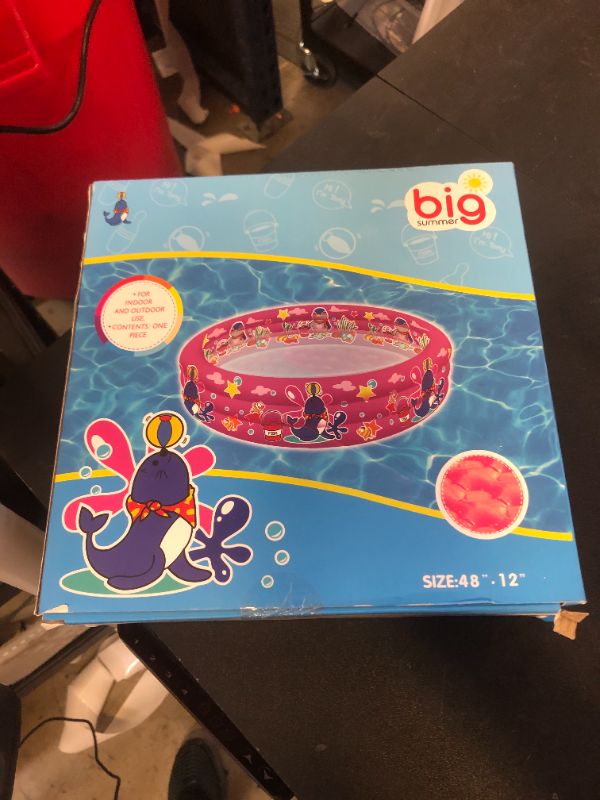 Photo 1 of Big Summer 3 Rings Kiddie Pool, 48”X12”, Kids Swimming Pool, Inflatable Baby Ball Pit Pool, Small Infant Pool (Pink)