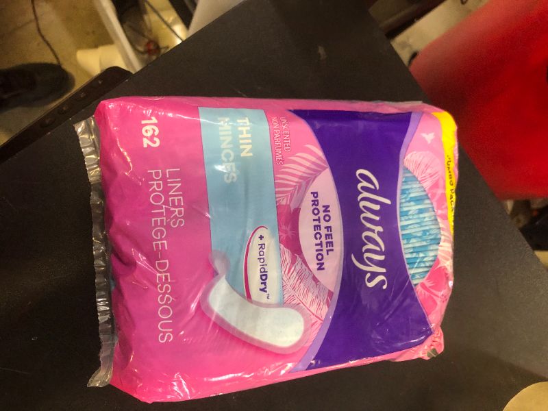 Photo 1 of Always Thin Daily Panty Liners for Women, Light Absorbency, Unscented, 162 Count (Packaging May Vary)