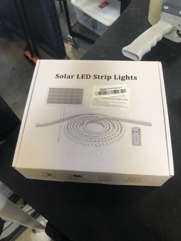 Photo 1 of DBFAIRY 50Ft Solar LED Strip Lights Outdoor, Large Capacity Solar Powered Flexible Tape Lights with Remote Dimmable 8 Lighting Modes for Patio Pool Camping Decor, 6000K Cool White
