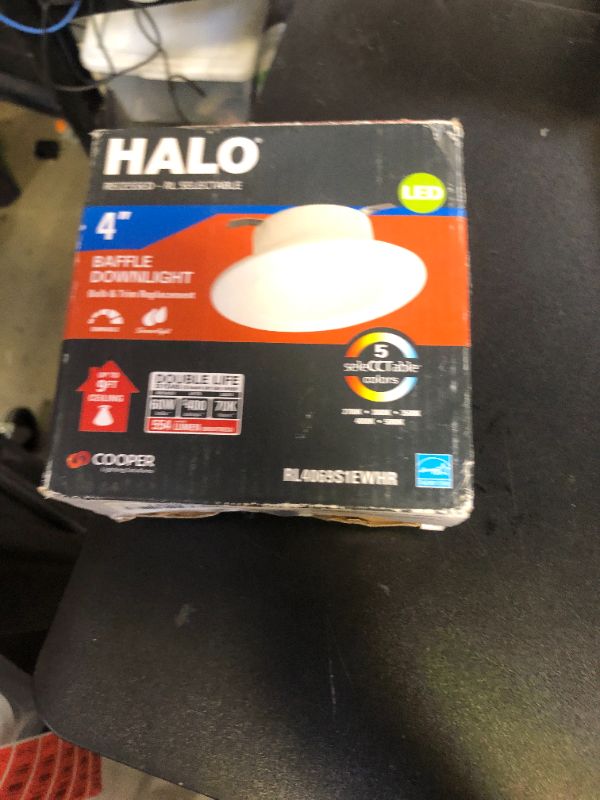 Photo 1 of HALO RL 4 in. White Integrated LED Recessed Ceiling Light Retrofit Trim with Selectable CCT (2700K-5000K)