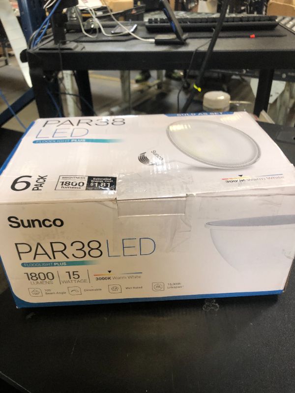 Photo 1 of Sunco 6 Pack Outdoor Flood Light Bulbs, PAR38 LED Flood Lights Waterproof, 1800 LM, 15W (150W Equivalent), 3000K Warm White, Dimmable, E26 Base, Wet Rated UL
