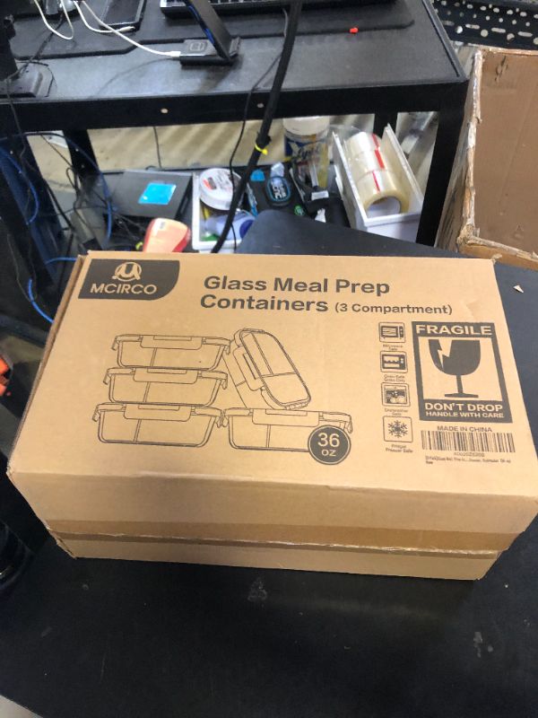 Photo 1 of M MCIRCO [5-Pack, 36 oz] Glass Meal Prep Containers 3 Compartment with Lids, Glass Lunch Containers,Food Prep Lunch Box,Bento Box,Microwave, Oven, Freezer, Dishwasher (4.5 Cups)