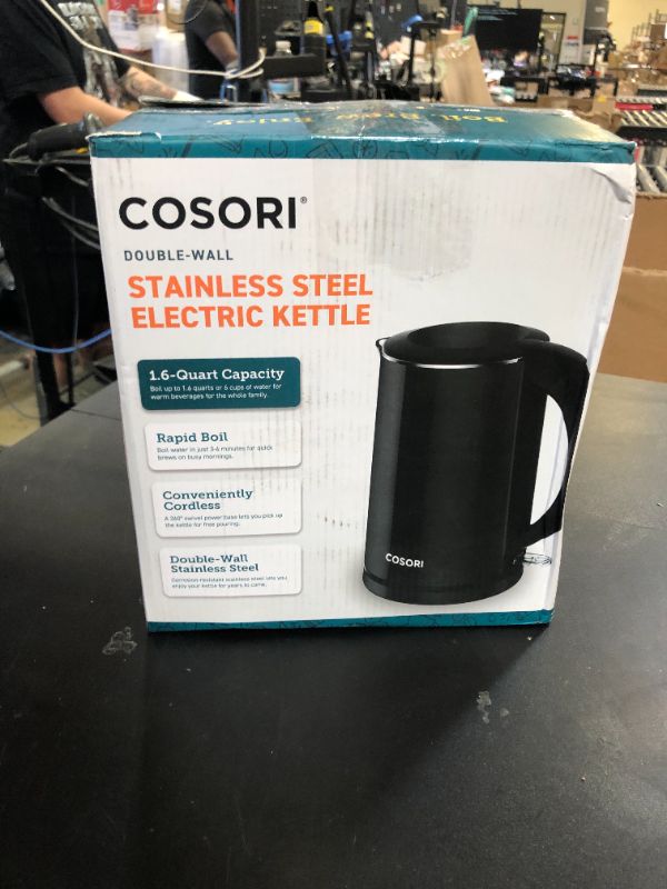 Photo 1 of COSORI Electric Kettle, Cool-Touch Double Wall Stainless Steel Insulated, Automatic Shut Off & Boil-Dry Protection, Durable Tea Kettle Boiler & Heater, 1.5L/1500W, Black