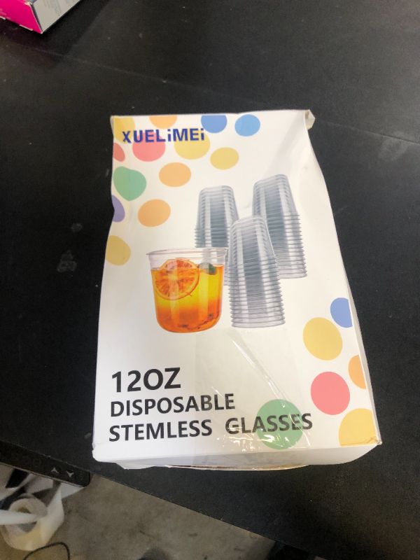 Photo 1 of Xuelimei 50pcs 12oz Disposable Stemless Glasses,PET Disposable Drinking Cups,Cold Party Clear Plastic Wine Glasses for Parties Birthday,Wedding,Meeting,Christmas Party Supplies. (Pink)
