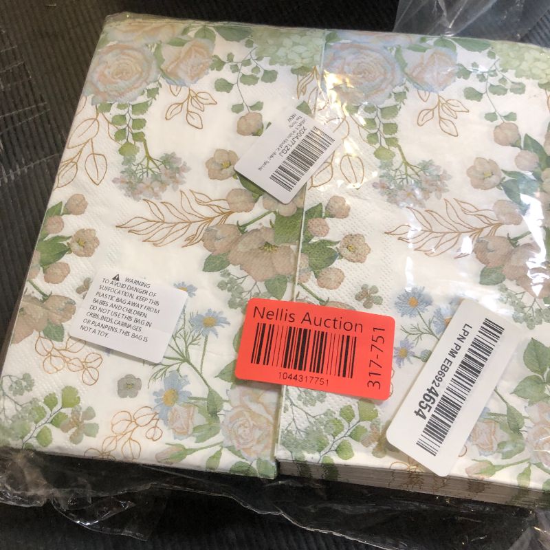 Photo 1 of 100PCS White Floral Paper Napkins 3 Ply Disposable Hand Towels for Bathroom Spring Flowers Guest Napkins Greenery Floral Dinner Napkins for Wedding Bridal Baby Shower Birthday Spring Tea Party