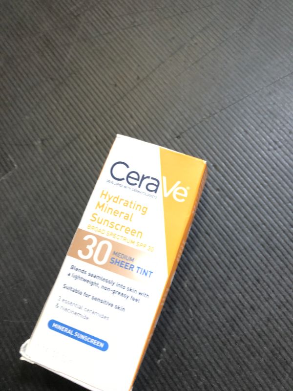 Photo 1 of CeraVe Hydrating Mineral Sunscreen SPF 30 with Sheer Tint, Tinted Mineral Sunscreen with Zinc Oxide & Titanium Dioxide, Blends Seamlessly For Healthy Glow, Medium, 1.7 Fluid Ounce